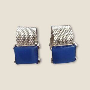 Vintage Estate Silver Tone & Blue Mesh Cufflinks